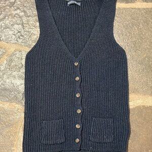 Brandy Melville Navy Ribbed Button-Up Cardigan Vest
